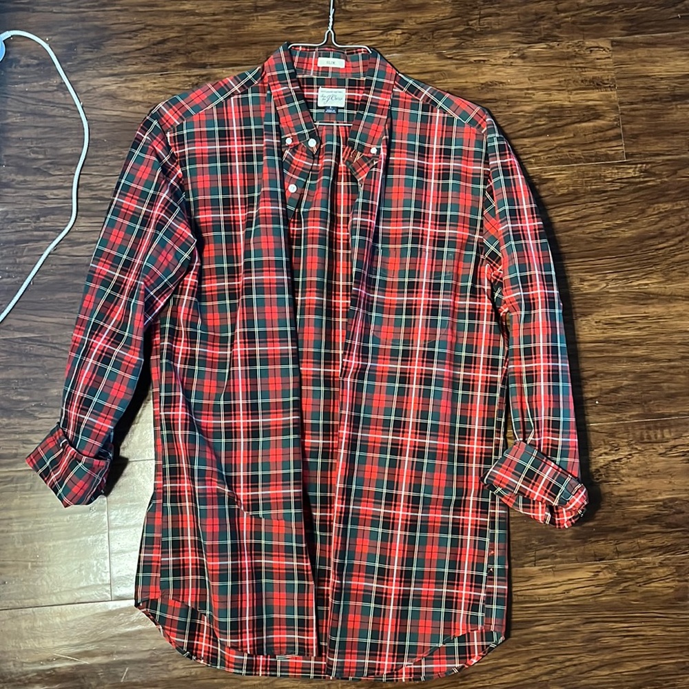 Plaid J Crew slim fit men’s button down shirt